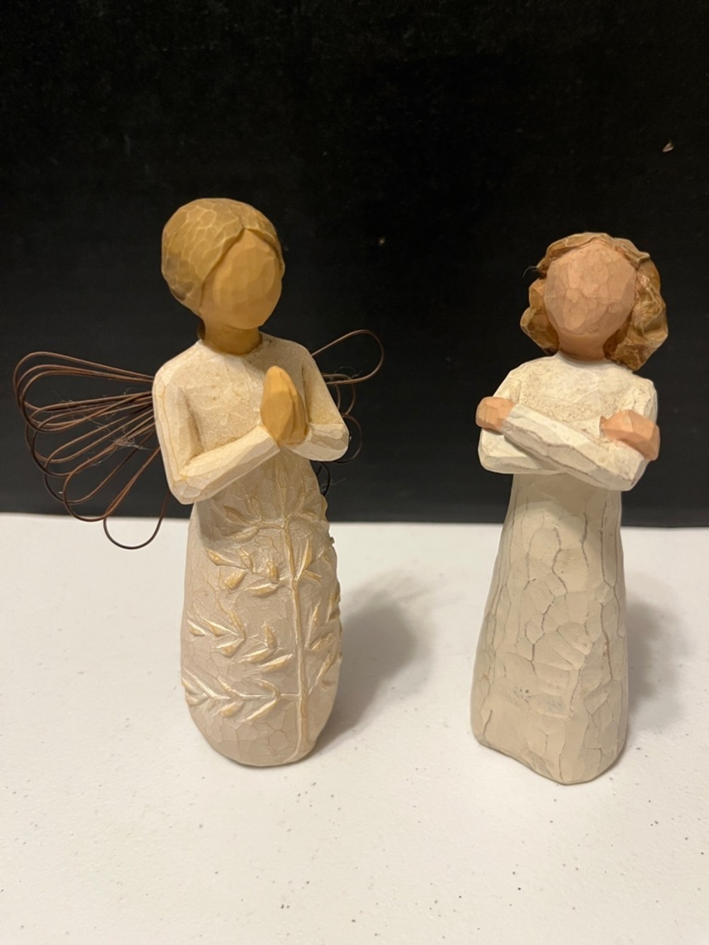 Willow Tree Angel Figurine Pair in Cream and Tan